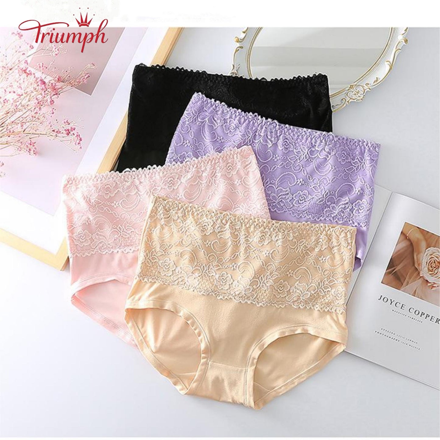 Triumph - Majtki Koronkowe 4 sztuki, Bezpłatna Wysyłka, Napinanie Brzucha, Unoszenie Pośladków, Wysoka Elastyczność