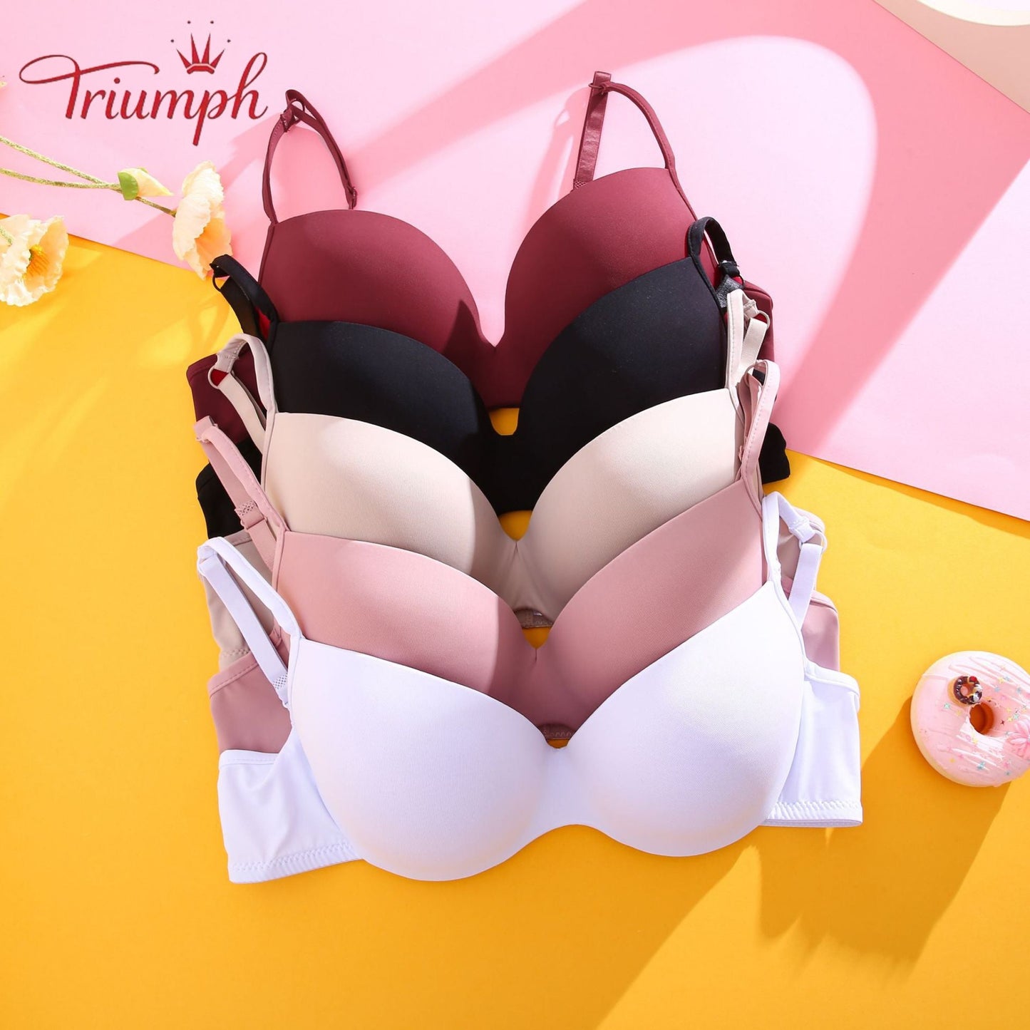 Triumph Damski Biustonosz z Gąbką, Bezpłatna Wysyłka, 3-Pakowy Biustonosz Push-Up, Oddychający, Lekki
