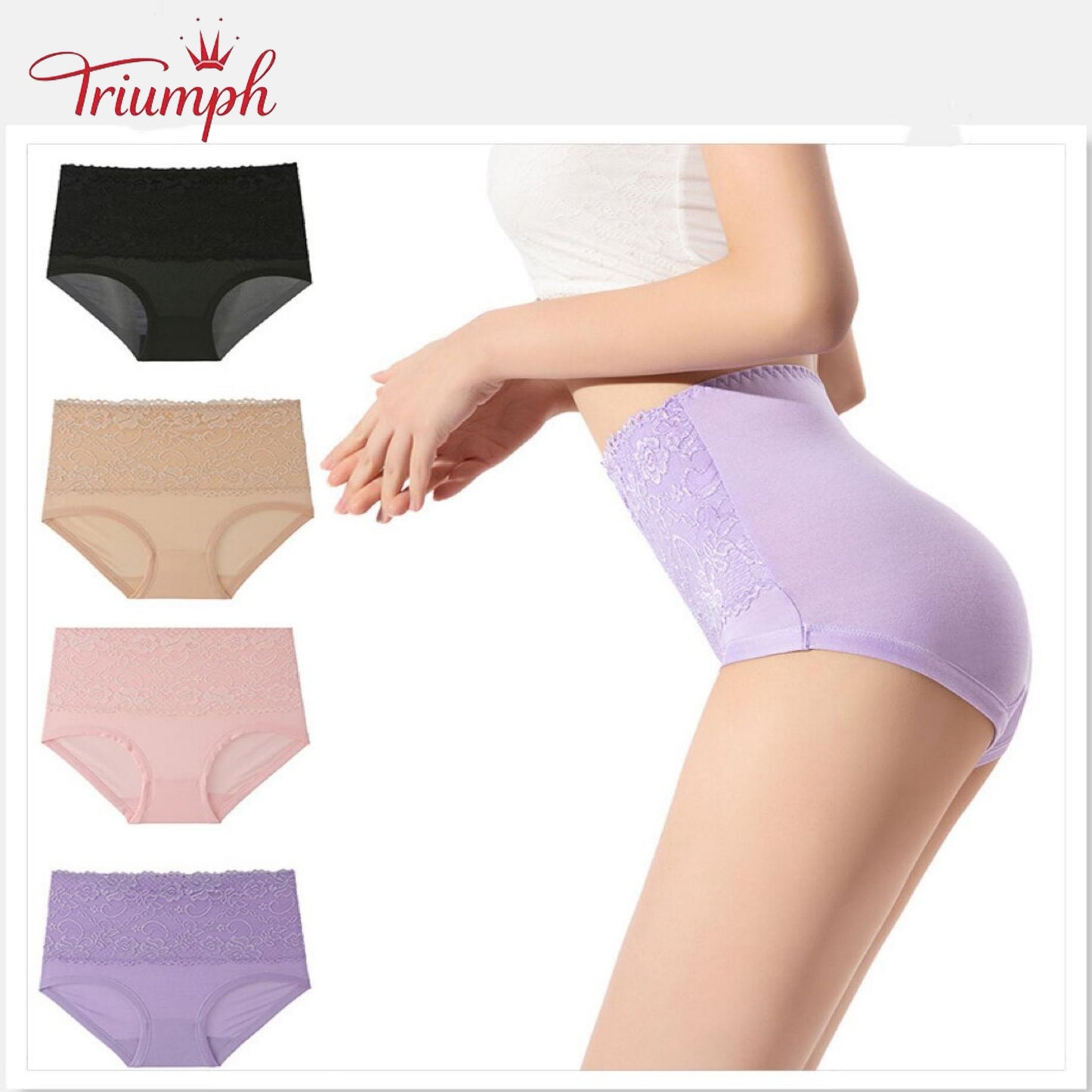 Triumph - Majtki Koronkowe 4 sztuki, Bezpłatna Wysyłka, Napinanie Brzucha, Unoszenie Pośladków, Wysoka Elastyczność