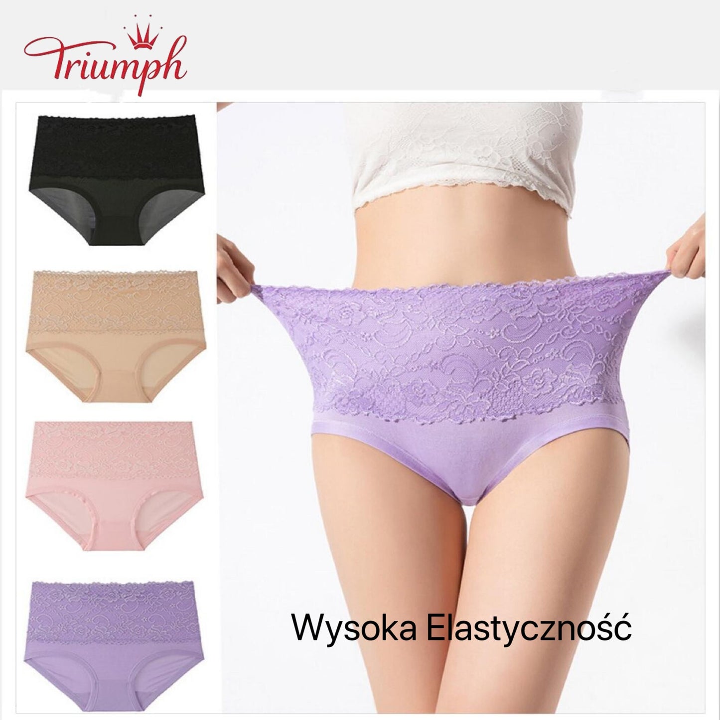 Triumph - Majtki Koronkowe 4 sztuki, Bezpłatna Wysyłka, Napinanie Brzucha, Unoszenie Pośladków, Wysoka Elastyczność