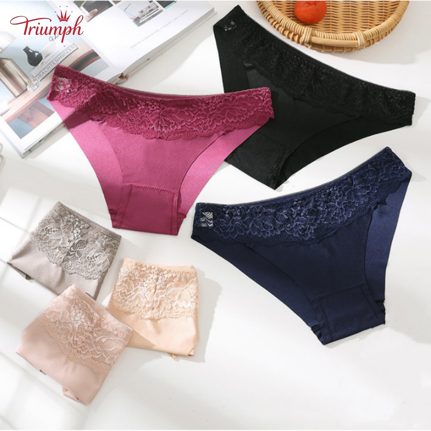 Triumph - Darmowa Wysyłka，Koronkowe Figi w Zestawie 4 Sztuki，Jedwab i Bawełna，4 Kolory，40-85 kg i Więcej