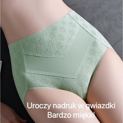 Triumph - 4 Pary Wysokiej Jakości Bawełnianych Majtek z Wysokim Stanem i Uroczym Nadrukiem w Gwiazdki, Bezpłatna Wysyłka