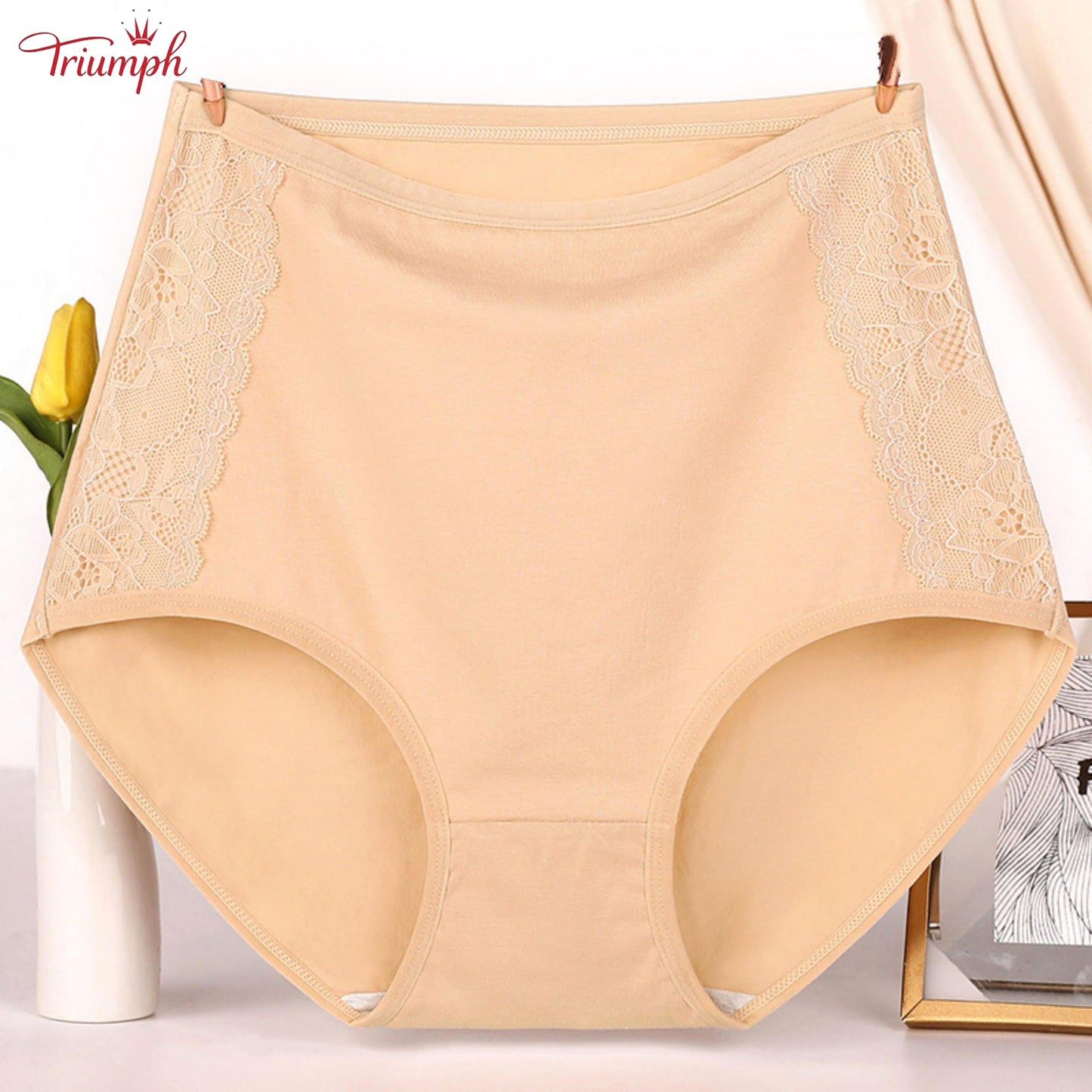 Triumph - Zestaw 4 Par Bawełnianych Majtek Premium z Wysokim Stanem, Darmowa Wysyłka, Napnij Brzuch, Podnoszenie Pośladków