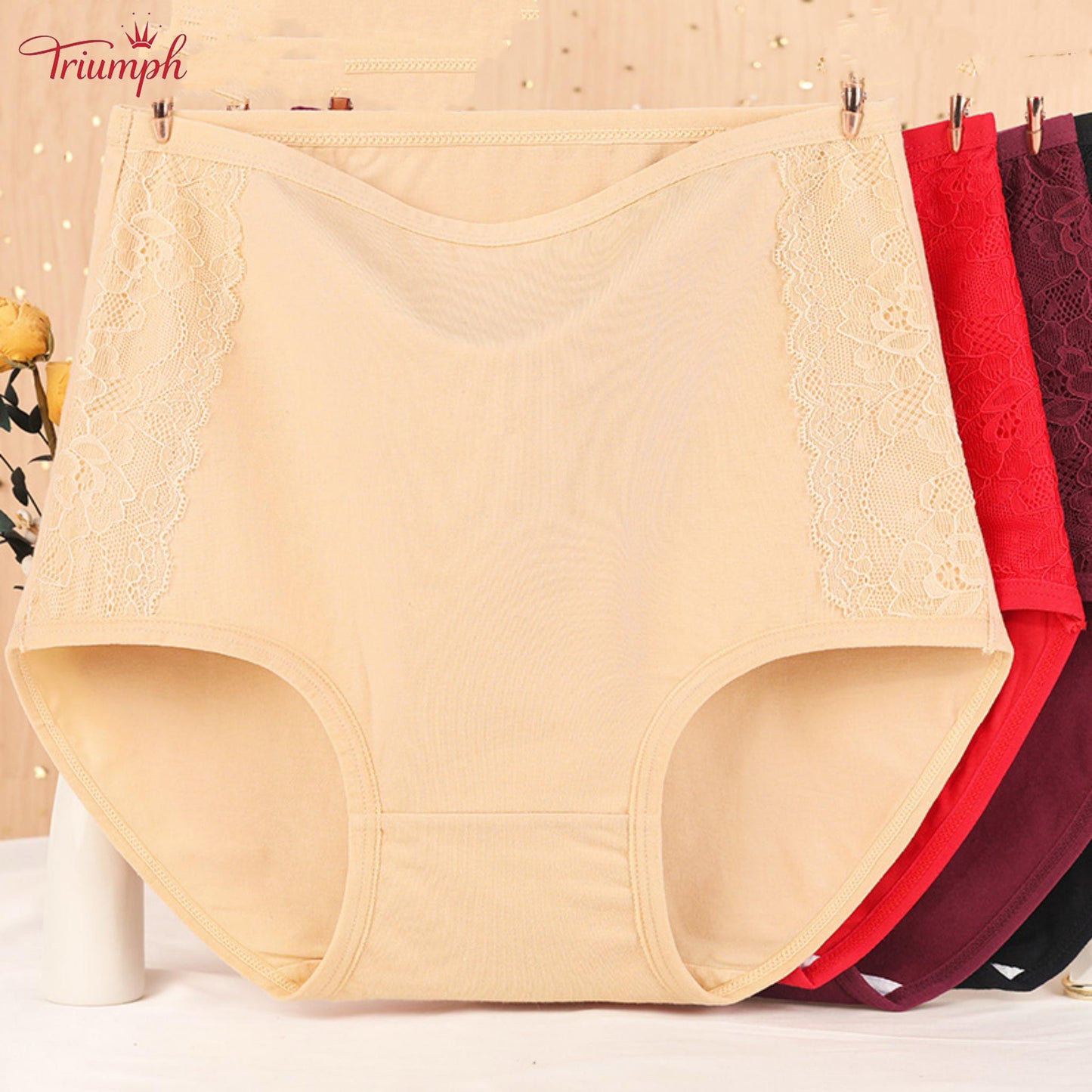 Triumph - Zestaw 4 Par Bawełnianych Majtek Premium z Wysokim Stanem, Darmowa Wysyłka, Napnij Brzuch, Podnoszenie Pośladków