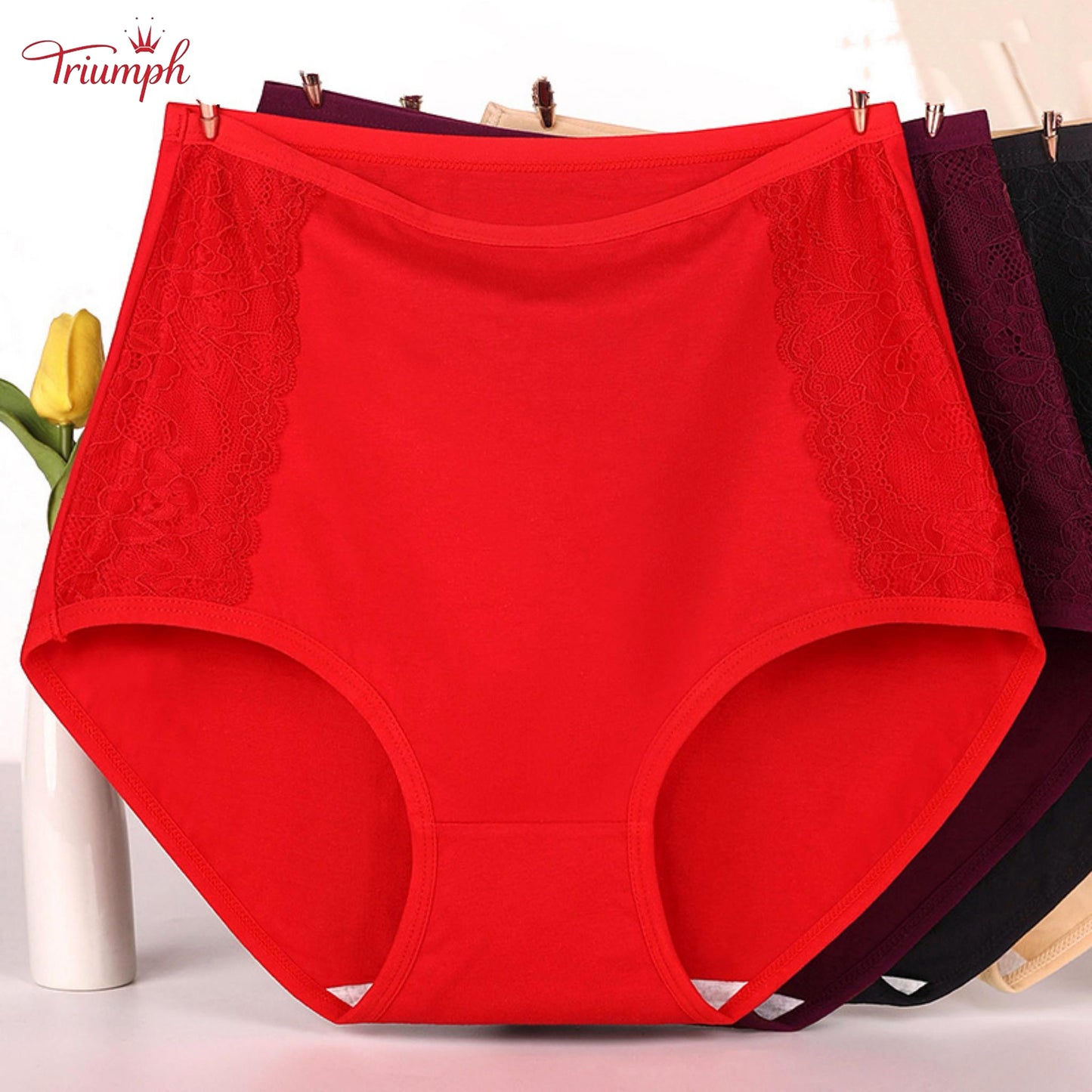 Triumph - Zestaw 4 Par Bawełnianych Majtek Premium z Wysokim Stanem, Darmowa Wysyłka, Napnij Brzuch, Podnoszenie Pośladków